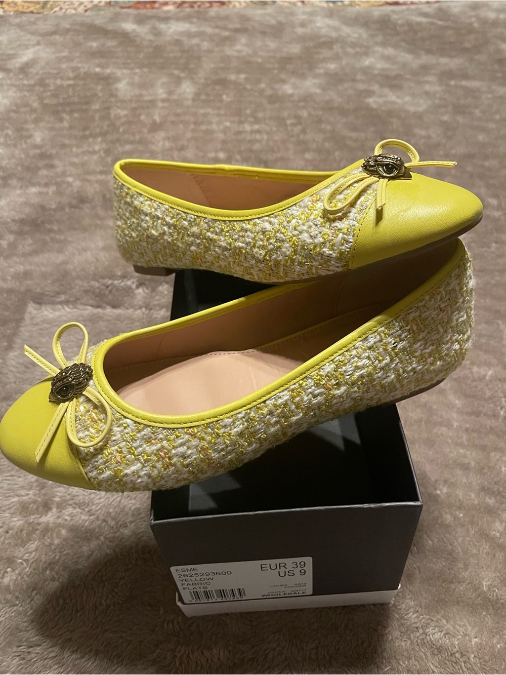 Kurt Geiger London Esme Yellow Tweed Ballet Flats โ Size 9 โ New in box